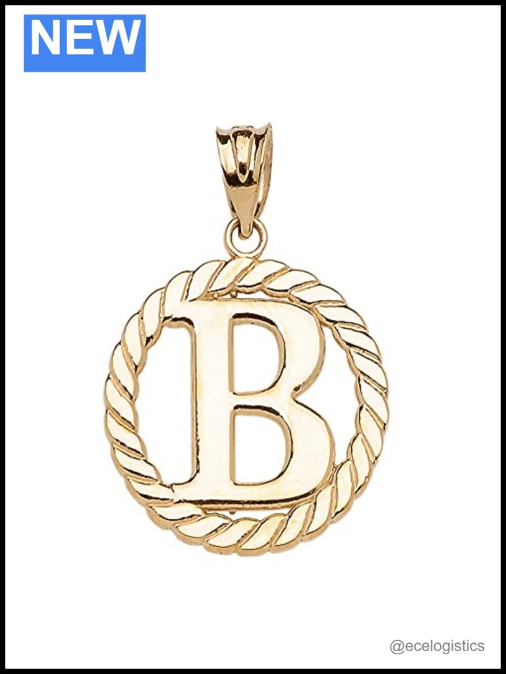 14k Yellow Gold Initial A-Z Roped Circle Charm Pendant Solid Gold